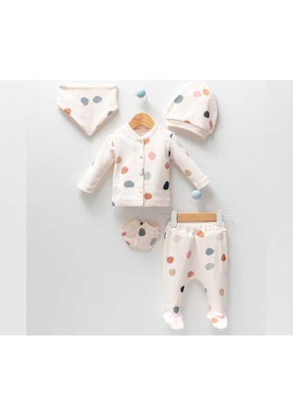 Unisex Bebek Puanlı Desenli Natural 5li Hastane Çıkışı Zıbın Seti