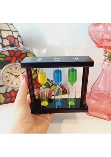 3'lü Ahşap Kum Saati 5-10-15 Dk Dikey Şekil Antik Eserler Temalı Dekoratif modelleri