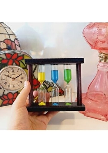 3'lü Ahşap Kum Saati 5-10-15 Dk Dikey Şekil Antik Eserler Temalı Dekoratif fırsatları