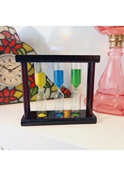 3'lü Ahşap Kum Saati 5-10-15 Dk Dikey Şekil Antik Eserler Temalı Dekoratif indirimleri