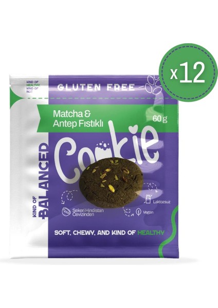 Glütensiz Matcha & Antep Fıstıklı Cookie 60 gr x 12 Adet