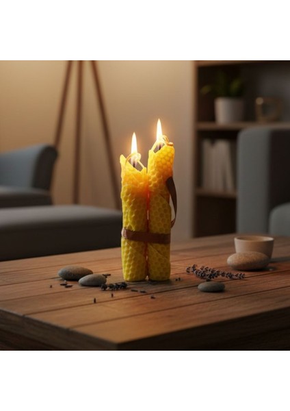 5703 El Yapımı 2'li Set Doğal Balmumu - 13 cm / 12 cm