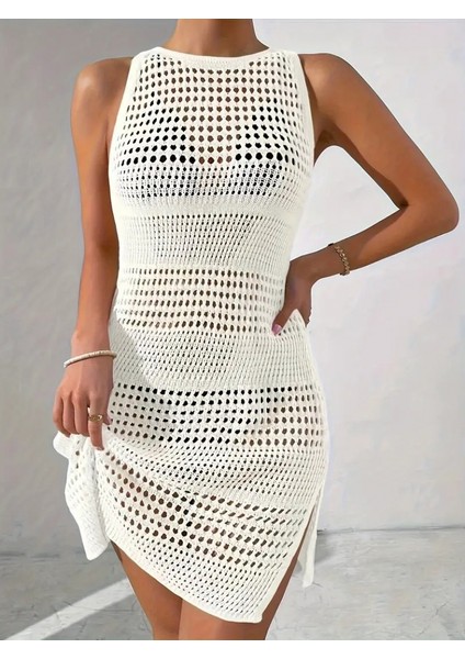 Kadın Kolsuz Derin Sırt Dekolteli Ajurlu Triko Pareo fiyatları