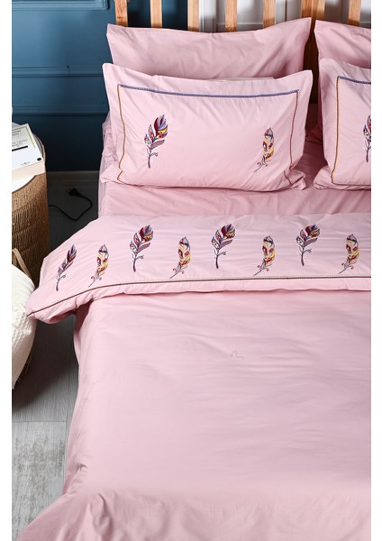 Yaprak Nakışlı %100 Pamuk Nevresim Takımı