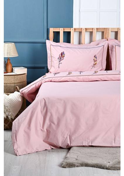 Yaprak Nakışlı %100 Pamuk Nevresim Takımı