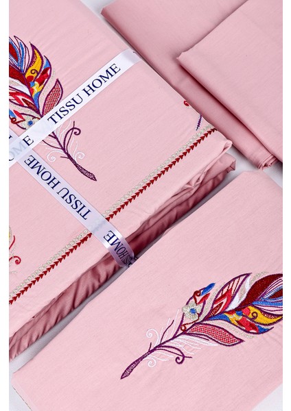 Yaprak Nakışlı %100 Pamuk Nevresim Takımı