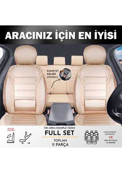 Chevrolet Captiva Uyumlu Lüx Bel Destekli Yarı Deri Oto Koltuk Kılıfı Mars Series Bej Renk Aldys