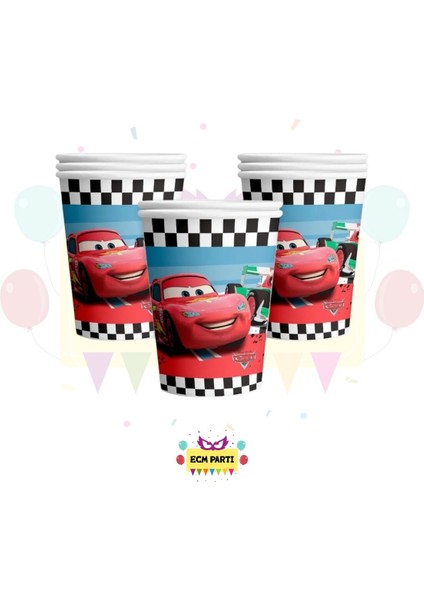 Cars Arabalar Temalı Karton Bardak 8 Li - Doğum Günü Parti Seti Malzemeleri