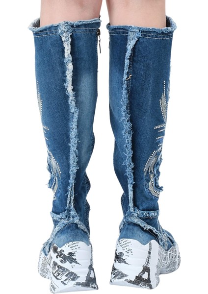 /diz Üstü Kot Çizmeleri, Kadın Kot Ayakkabılar, Modern Botlar, Platform Kot Botlar / Mavi Renk Kot Çizme /doğum Günü Hediyesi modelleri