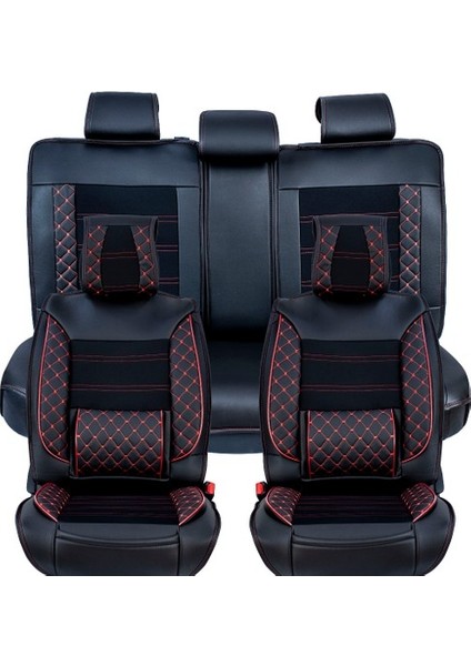 Aldysm Renault Fluence Lüx Deri Oto Koltuk Kılıfı Ön Arka Takım (Mars) Siyah Kırmızı