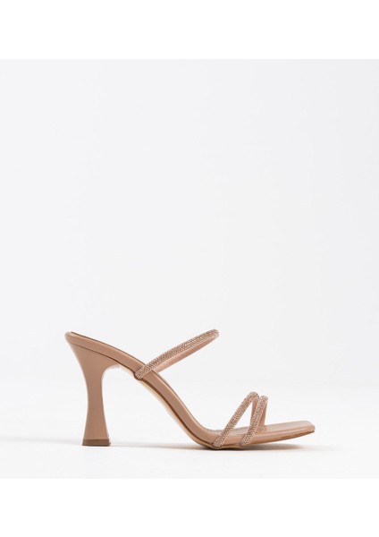 Alvina Nude Taşlı Ince Bantlı Kadın Topuklu Terlik