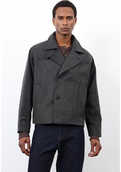 Antrasit Kruvaze Kapama Kısa Erkek Kaban modelleri