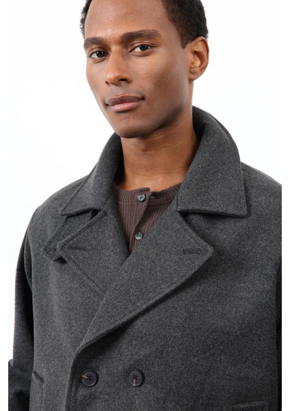 Antrasit Kruvaze Kapama Kısa Erkek Kaban