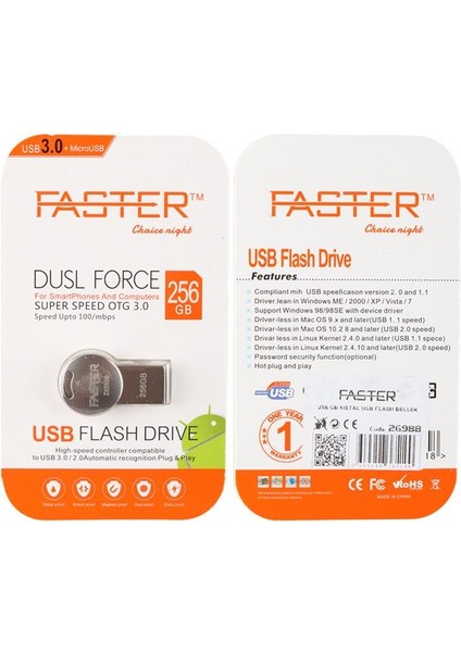 Faster 256 GB Dusl Serisi USB 3.0 Yüksek Hızlı Metal Flash Bellek fırsatları