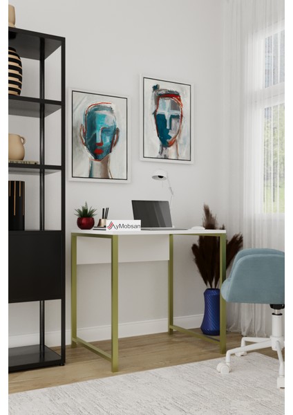 Selin Metal Ayaklı Çalışma Masası – Beyaz Suntalam, Altın Metal Ayak, Modern Ofis & Ev Masası modelleri