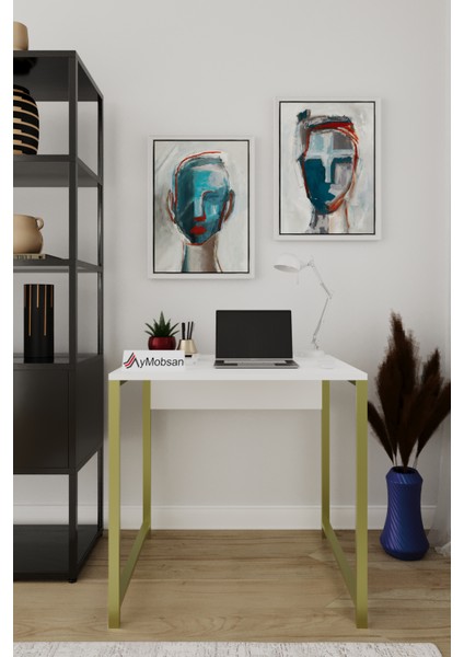 Selin Metal Ayaklı Çalışma Masası – Beyaz Suntalam, Altın Metal Ayak, Modern Ofis & Ev Masası fırsatları