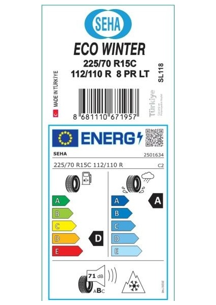 SL118 Talas 225/70 R15C 112/110R Hafif Ticari Kış Lastiği (Üretim: 2025) fiyatları
