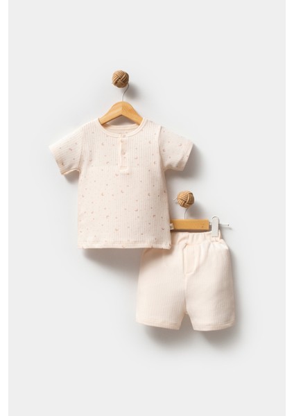 %100 Organik Pamuk Eoke Tex Sertifikalı Ay Yıldız Baskı Erkek Bebek Şortlu 2'li Takım