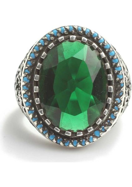 925 Ayar Gümüş Zümrüt Taşlı Oval Erkek Yüzük modelleri