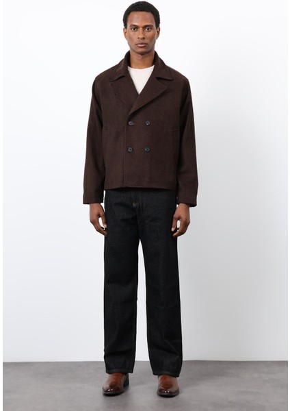 Kahve Kruvaze Kapama Kısa Erkek Kaban modelleri