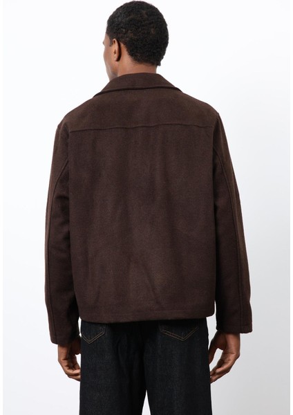 Kahve Kruvaze Kapama Kısa Erkek Kaban