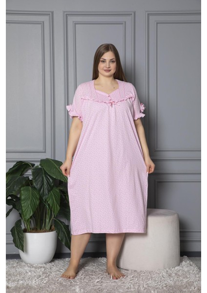 Kısa Kol Pamuklu Penye Büyük Beden Anne Geceliği 136