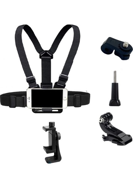 5 Parça Göğüs Bandı Aksiyon Kamera ve Telefon Tutucu – 360° Döner, Ayarlanabilir Harness, Spor ve Outdoor Kayıt İçin GoPro Uyumlu Chest Mount Holder | ZR1130