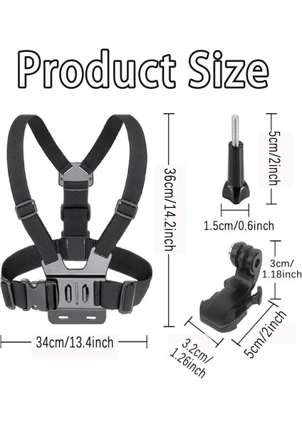 5 Parça Göğüs Bandı Aksiyon Kamera ve Telefon Tutucu – 360° Döner, Ayarlanabilir Harness, Spor ve Outdoor Kayıt İçin GoPro Uyumlu Chest Mount Holder | ZR1130 modelleri