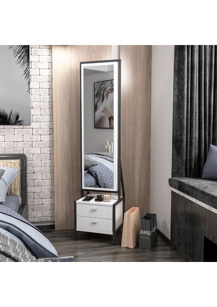 Elegante Beyaz Aynalı Hareketli Çekmeceli Takı Dolabı Şık Tasarım ve Fonksiyonel Özellikler