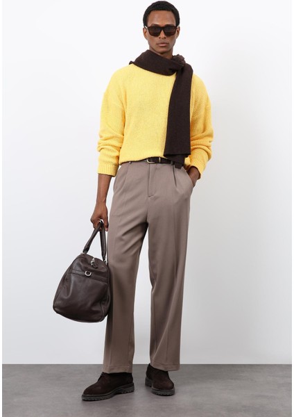 Sarı Örme Triko Erkek Kazak