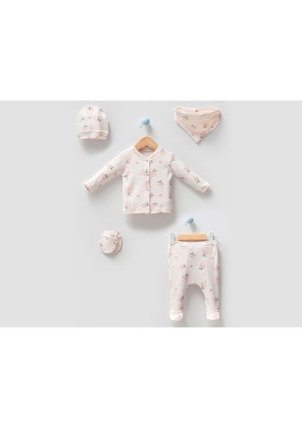 Unisex Bebek Üzüm Desenli Natural 5li Hastane Çıkışı Zıbın Seti