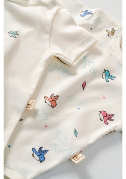 %100 Organik Pamuk Sevimli Yavru Kuş 2'li Bebek Body Set