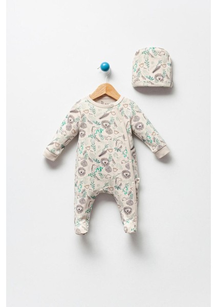 Organik Aslan Baskı Erkek Bebek Tulum