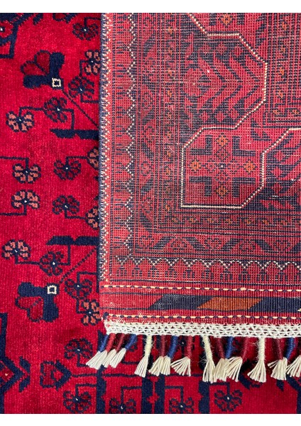 El Dokuma Afgan Halı Yıldız Desenli Ince Dokuma Bordo Renk 3 Metre Kare