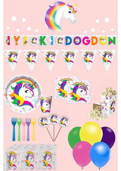 Unicorn 24 Kişilik Lüks Doğum Günü Parti Malzemeleri Seti