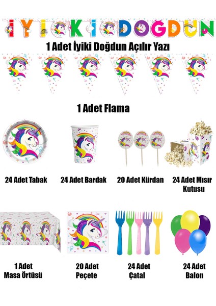 Unicorn 24 Kişilik Lüks Doğum Günü Parti Malzemeleri Seti fiyatları