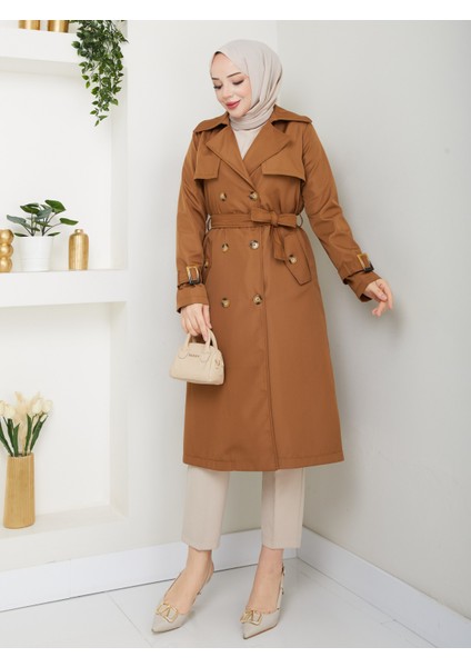 Kadın Kahverengi Arkası Düğmeli Trençkot