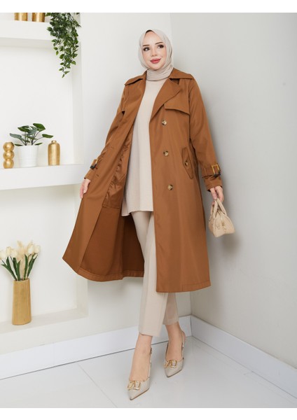 Kadın Kahverengi Arkası Düğmeli Trençkot fiyatları