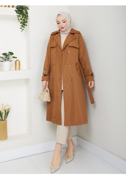 Kadın Kahverengi Arkası Düğmeli Trençkot modelleri