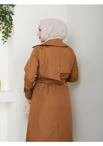 Kadın Kahverengi Arkası Düğmeli Trençkot