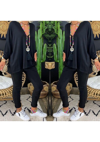 Kadın Uzun Kollu Derin V Yaka Ön Kısa Arka Uzun Viskon Bluz modelleri