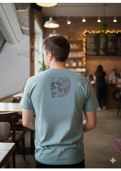 Kurukafa Baskılı Mavi Oversize Tişört fırsatları