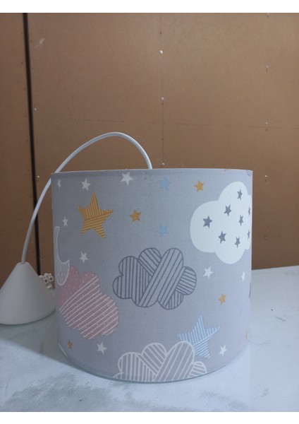 Gri Bulutlu 2.li Set M-813 Kumaş Kaplama Genç ve Çocuk Odası Avize ve Abajur Takımı fiyatları