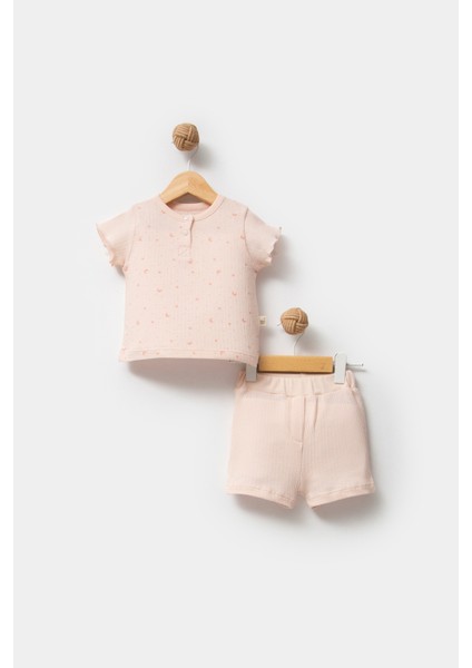 %100 Organik Pamuk Ay Yıldız Baskı Eoke Tex Sertifikalı Kız Bebek Şortlu Takım