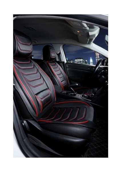 Aldysm Audi E-Tron Uyumlu Lüx Deri Oto Koltuk Kılıfı Ön Arka Takım Sports Model Siyah Kırmızı