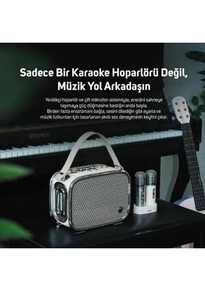 Songbird Ultra 100W Çift Mikrofonlu Karaoke Bluetooth Hoparlör, Taşınabilir Ses Bombası, 8 Saate Varan Çalma Süresi, Kablosuz, Tf/aux/usb/bluetooth5.2, Beyaz