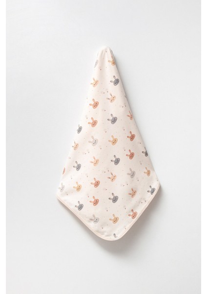 Tavşan Baskılı Çift Katlı Penye Yenidoğan ve Çok Amaçlı %100 Pamuklu Bebe Battaniyesi
