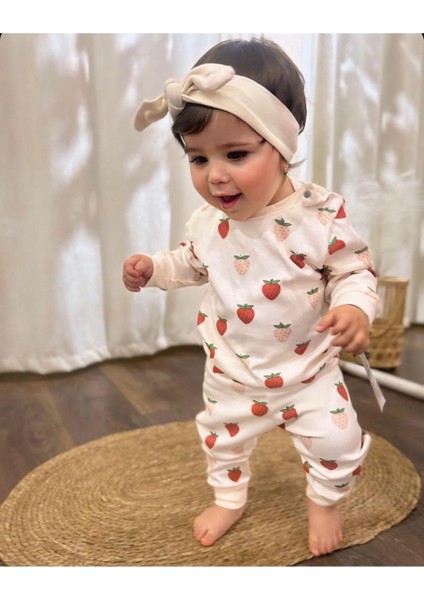 Çilek Baskı 3lü Bebek Takım