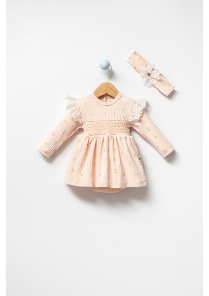 %100 Organik Pamuk Bodyli Dantelli Kız Bebek Elbise