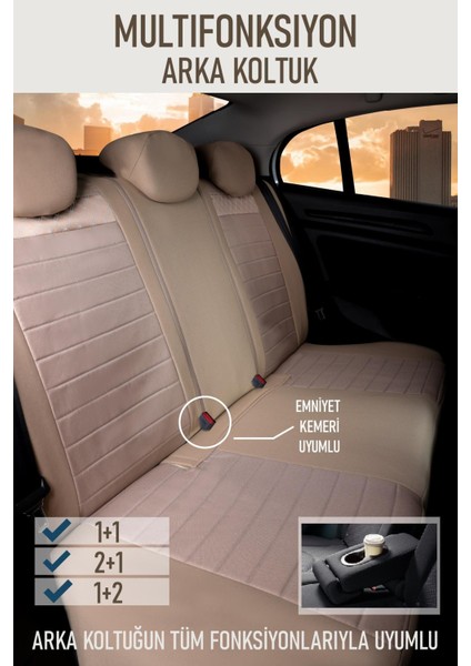 Hyundai I10 Uyumlu Lüx Bel Destekli Yarı Deri Oto Koltuk Kılıfı Mars Series Bej Renk Aldys